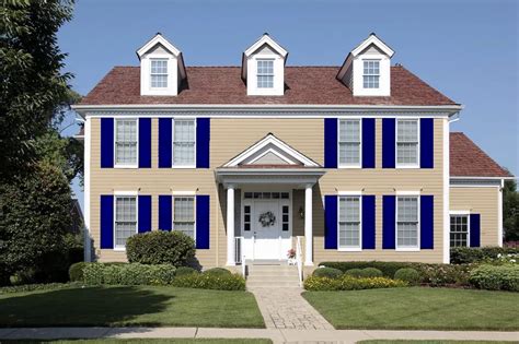 navy blue shutters on house.